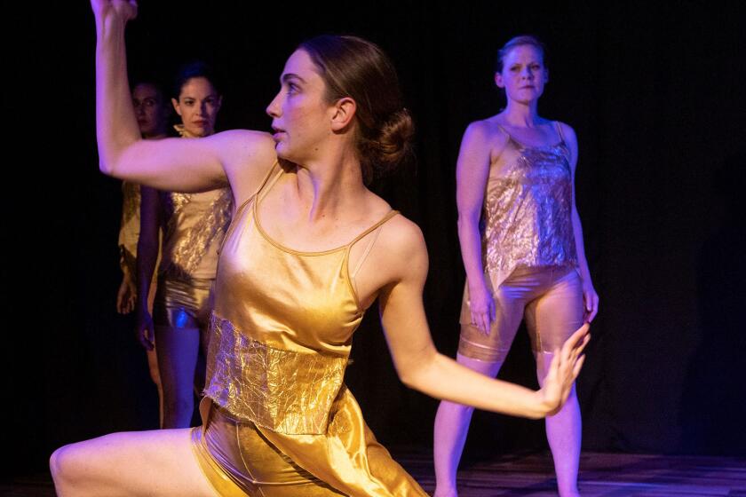 Jasmyn Hamblin, with Christina Wurz and Lyndsey Gemmell, performing in Mojalet Dance Collective’s “Liquid Gold.”