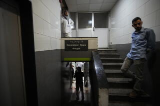 Journalists take a tour inside Sahel General Hospital, in Dahiyeh, Beirut, Lebanon.