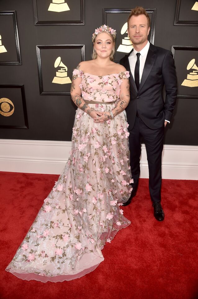 Elle King and Dierks Bentley arrive at the 59th Grammy Awards.