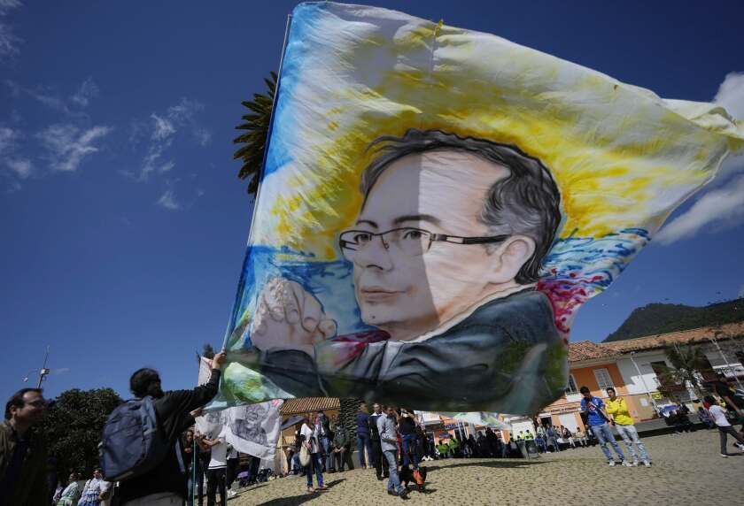 Flag with picture of Colombian presidential candidate Gustavo Petro