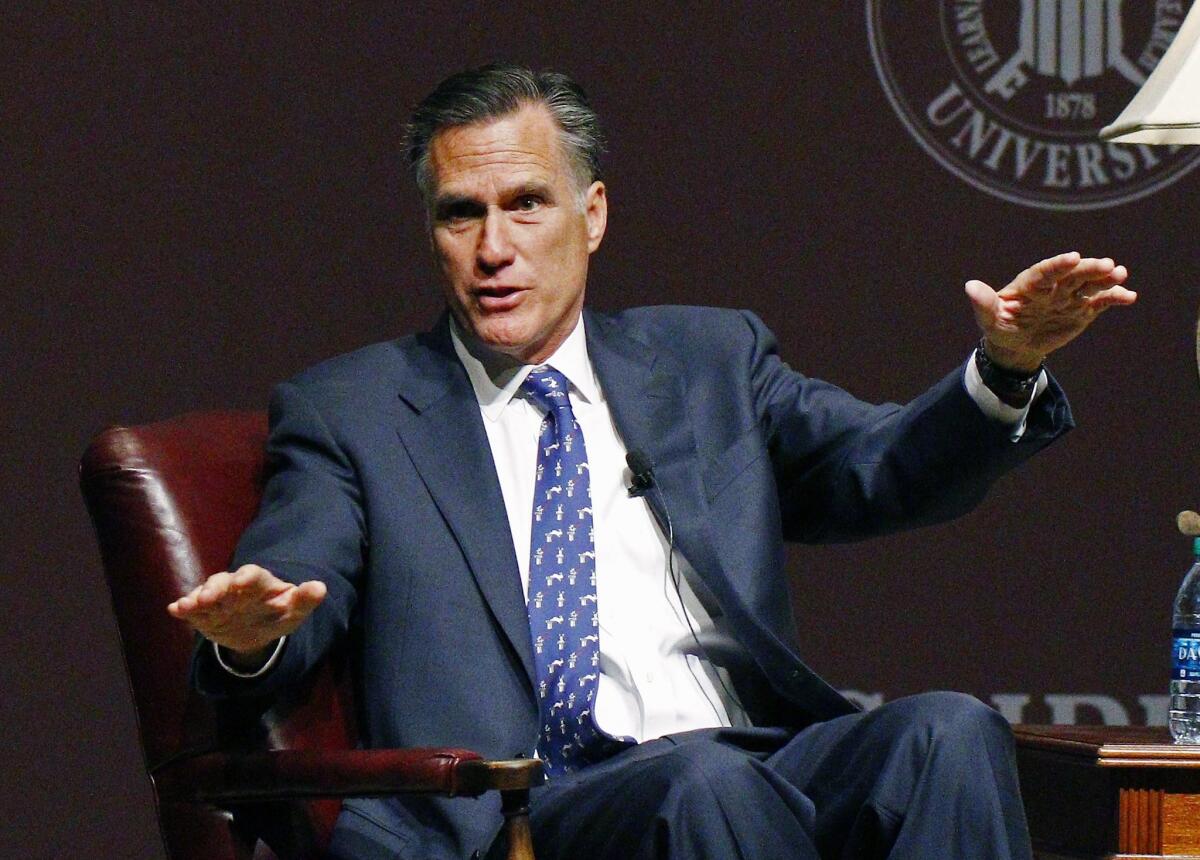 Mitt Romney speaks Wednesday at Mississippi State University in Starkville.