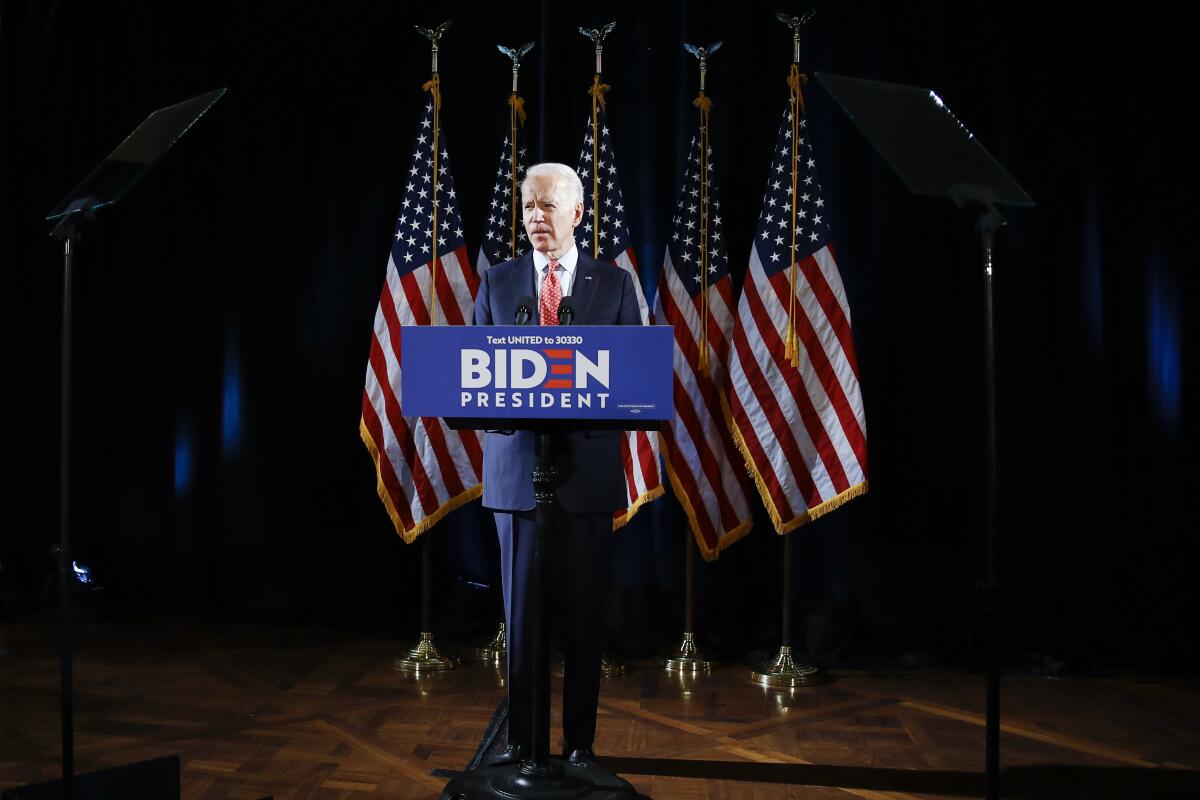 Joe Biden campaigns in March.