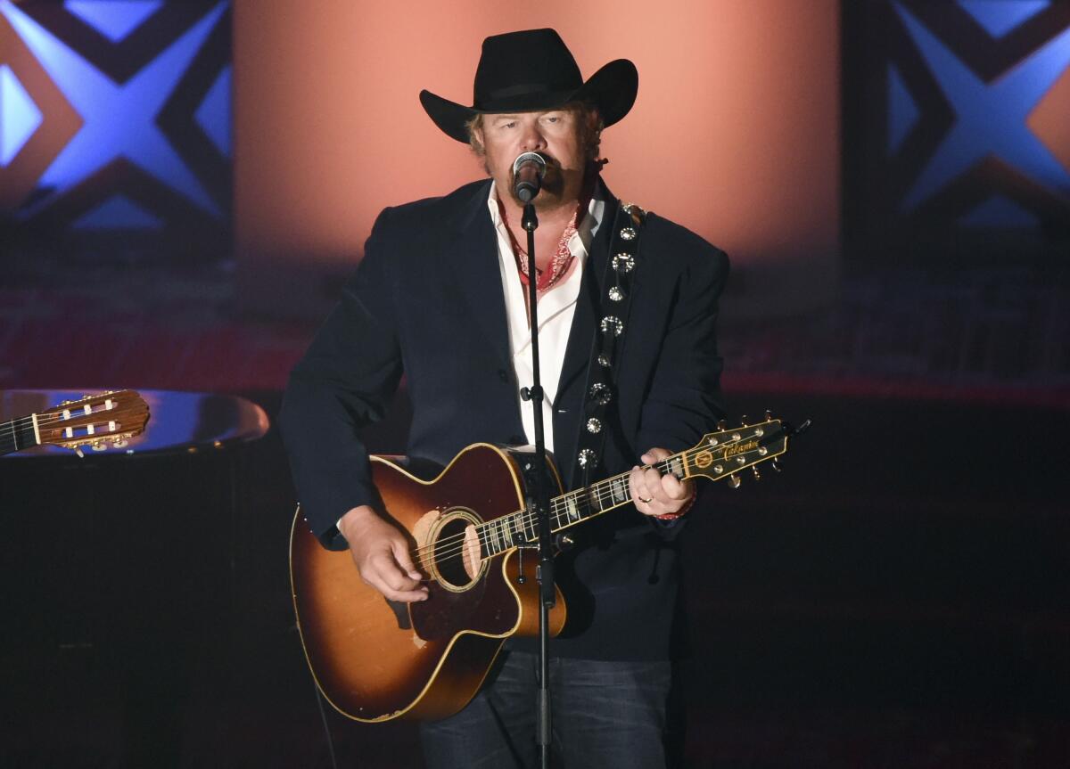 FILE - Honoree Toby Keith performs at the 46th annual Songwriters Hall of Fame Induction and Awards Gala at the Marriott Marquis on June 18, 2015, in New York.Beer For My Horses singer-songwriter Toby Keith has died. He was 62. Keith passed peacefully on Monday, Feb. 5, 2024 surrounded by his family, according to a statement posted on the country singer's website. (Photo by Evan Agostini/Invision/AP, File)