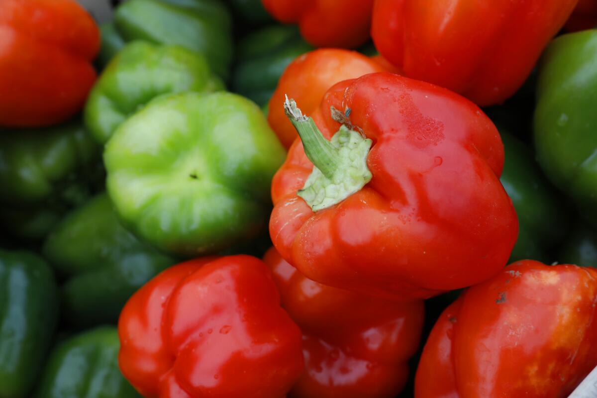 Red and green bell peppers.