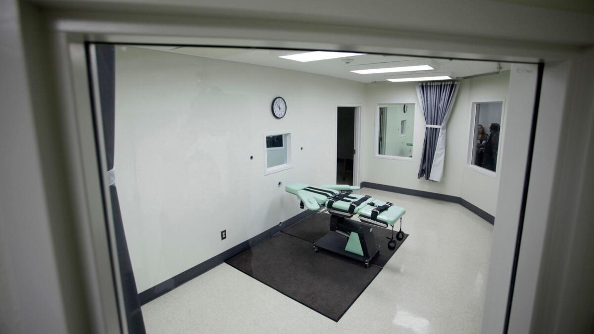 California officials have proposed a new method of lethal injection, but the drugs are difficult to obtain. Above, the lethal injection chamber at San Quentin, seen in 2010.