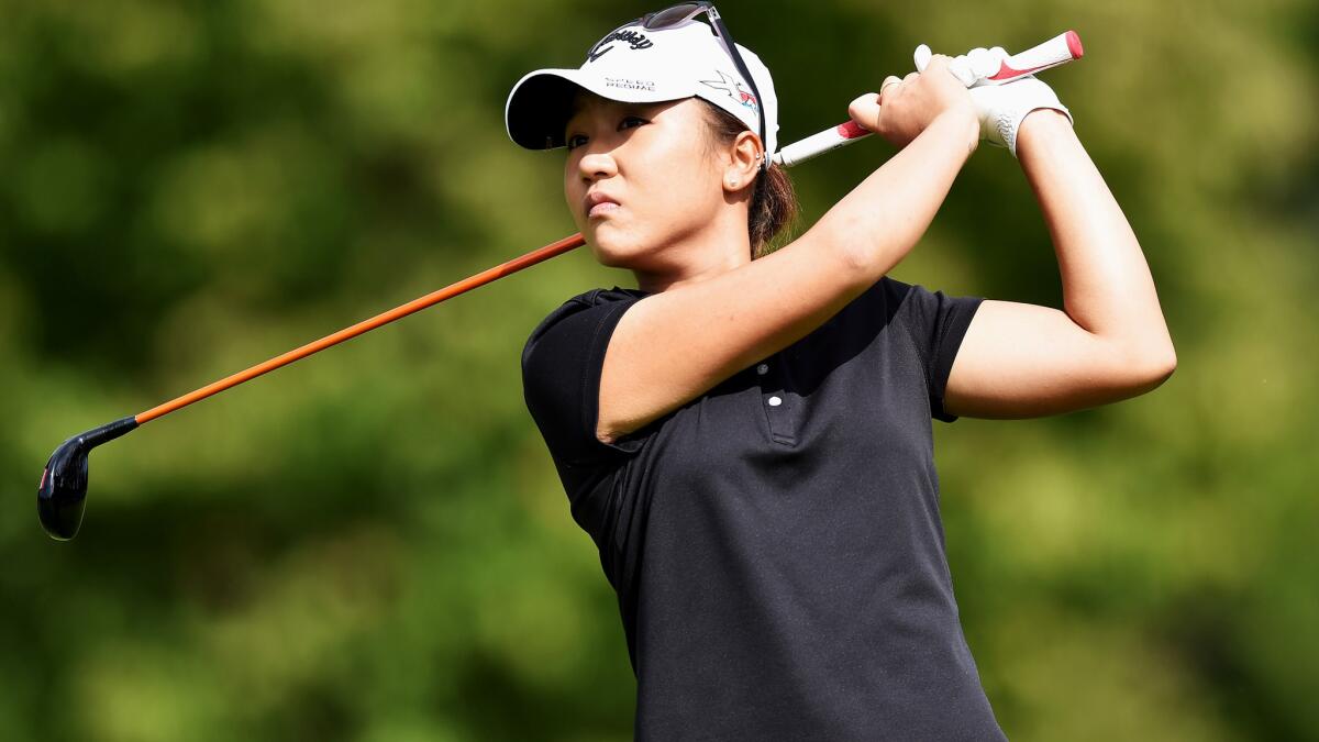 Lydia Ko watches her tee shot during the third round of the Evian Championship on Saturday.