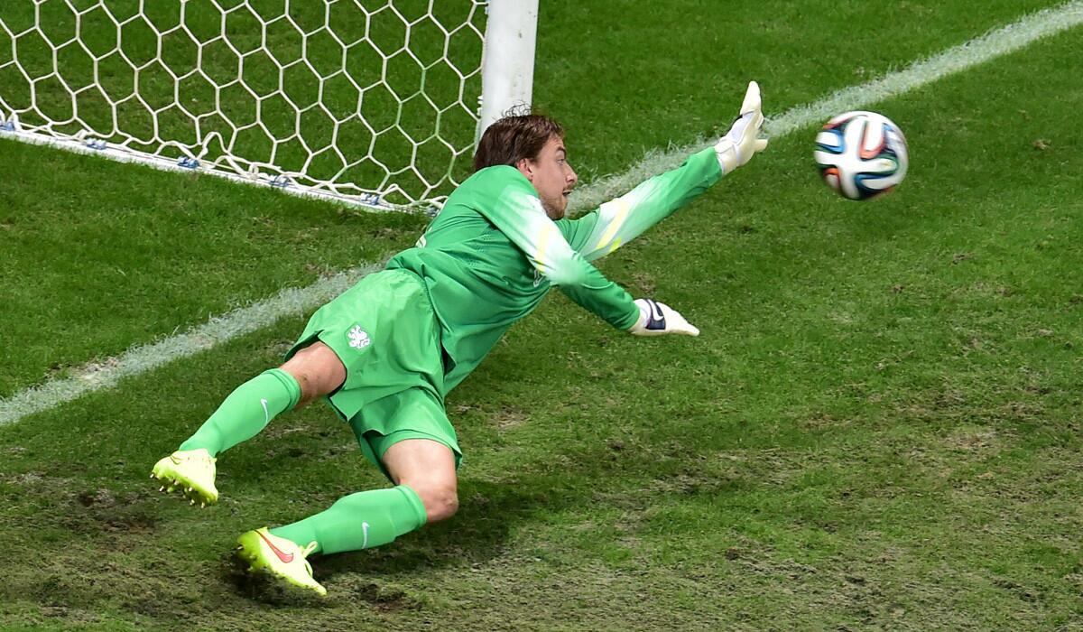 Netherlands reserve goalkeeper Tim Krul sends Costa Rica packing from the World Cup by stopping a defender Michael Umana's penalty shot on Saturday in their quarterfinal game.