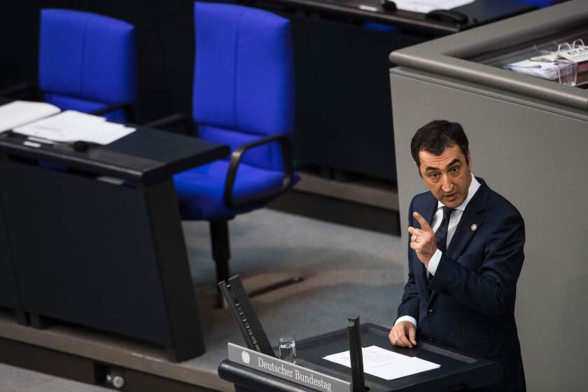 Cem Oezdemir, a leader of the opposition Greens party, speaks during a debate this month in the German Parliament on recognizing the Armenian genocide.