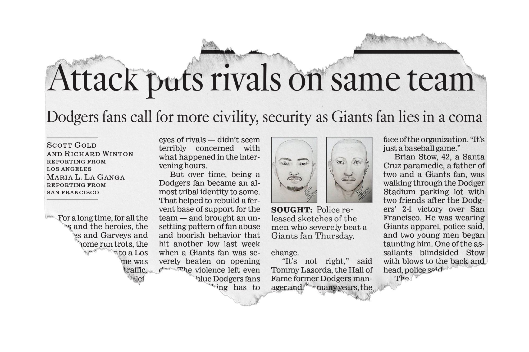 A newspaper clipping for an old story, with the headline "Attack puts rivals on the same team"