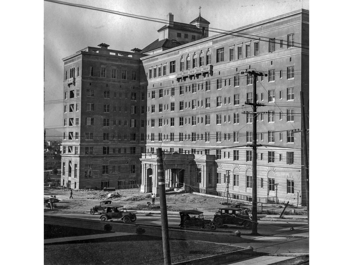 November 1927: The new St. Vincent Hospital at Alvarado and 3rd streets in Los Angeles. This photo appeared in the Nov. 24, 1927, Los Angeles Times. This building was torn down in 1975.