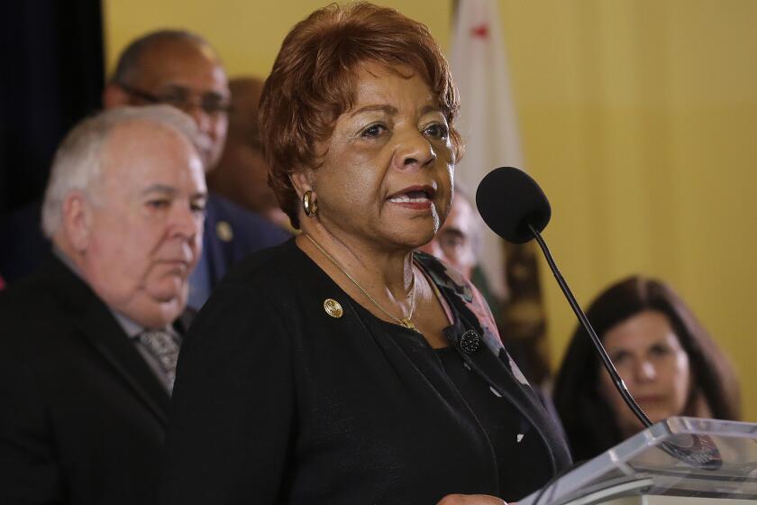 Alice Huffman, President of the California NAACP, speaks at a news conference in support of the Adult Use of Marijuana Act ballot measure in San Francisco, Wednesday, May 4, 2016. Backers of a marijuana legalization initiative said Wednesday they have collected enough signatures for the measure to qualify for the November ballot in California. (AP Photo/Jeff Chiu)