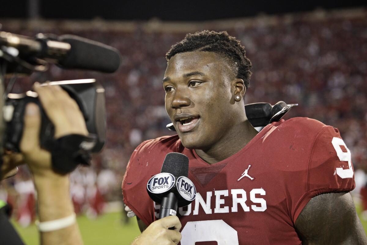 Oklahoma linebacker Kenneth Murray Jr. following a win over Army in September 2018. 