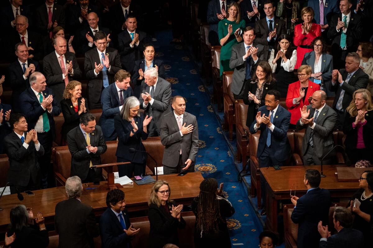 House Democrats cheer their leader Rep. Hakeem Jeffries on Jan. 4. 