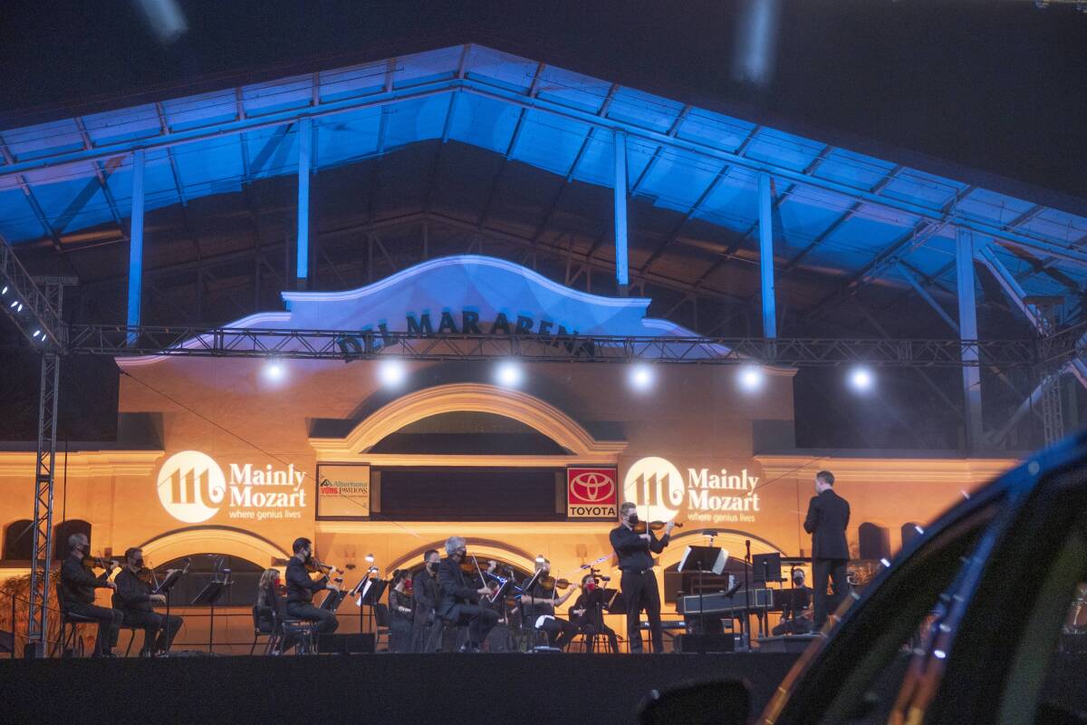 Musicians at one of Mainly Mozart's first 2020 drive-in concerts