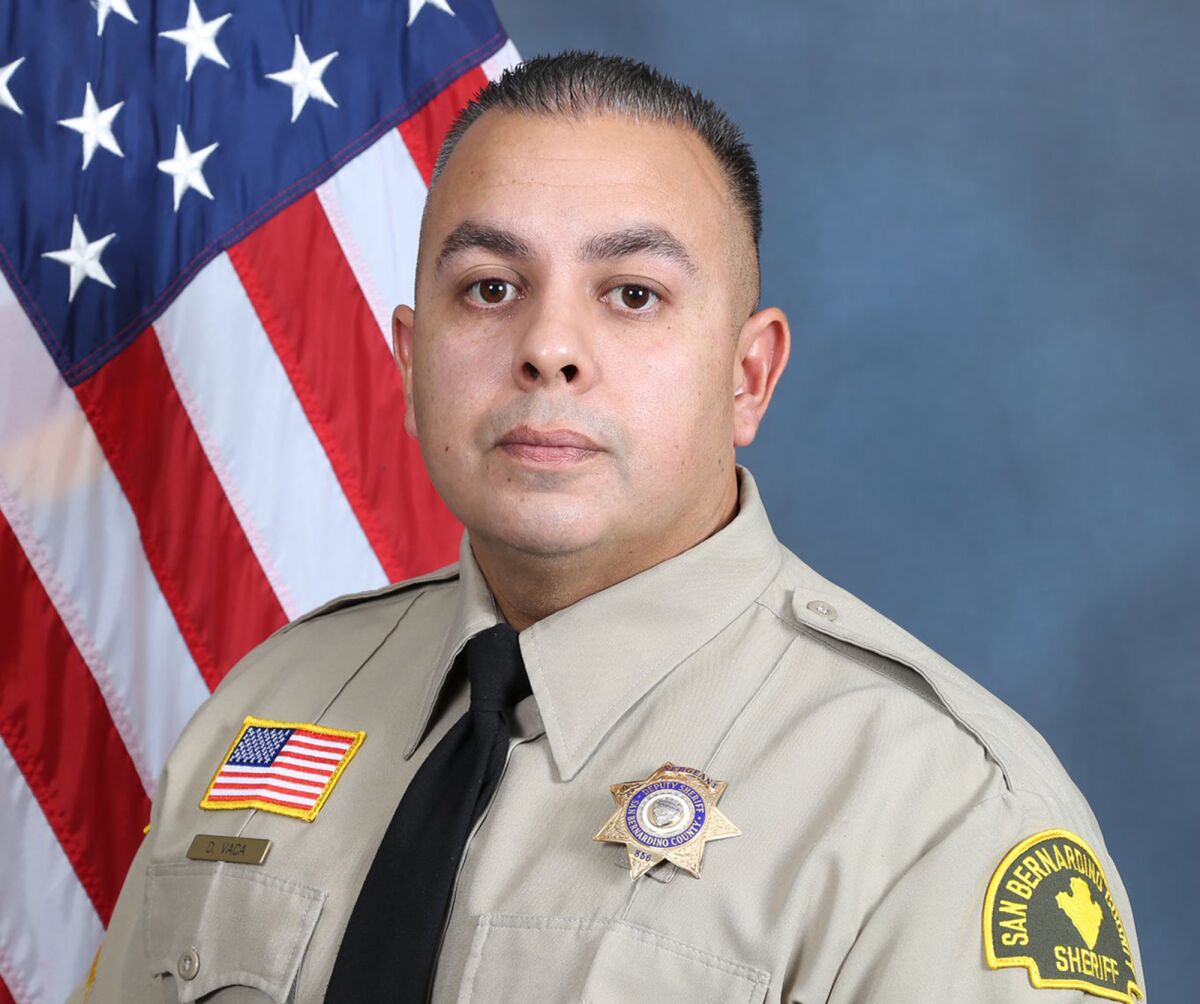 This undated photo released by the San Bernardino County Sheriff's Office shows Sgt. Dominic Vaca