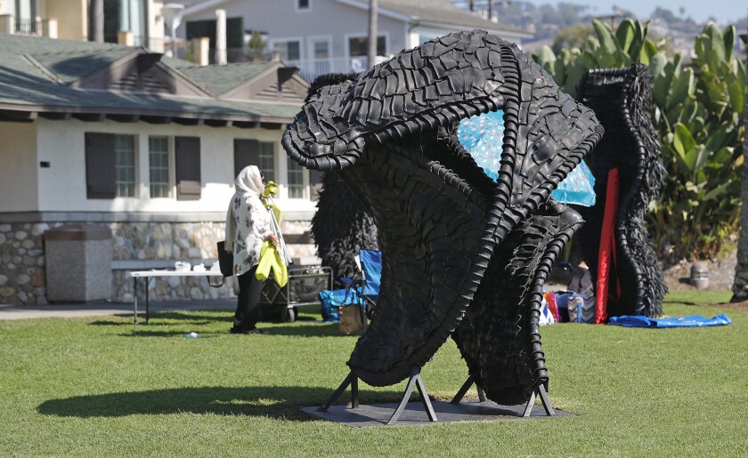 "Pass the Buck" is a new Laguna Beach public art piece by artist Chakaia Booker in Heisler Park.