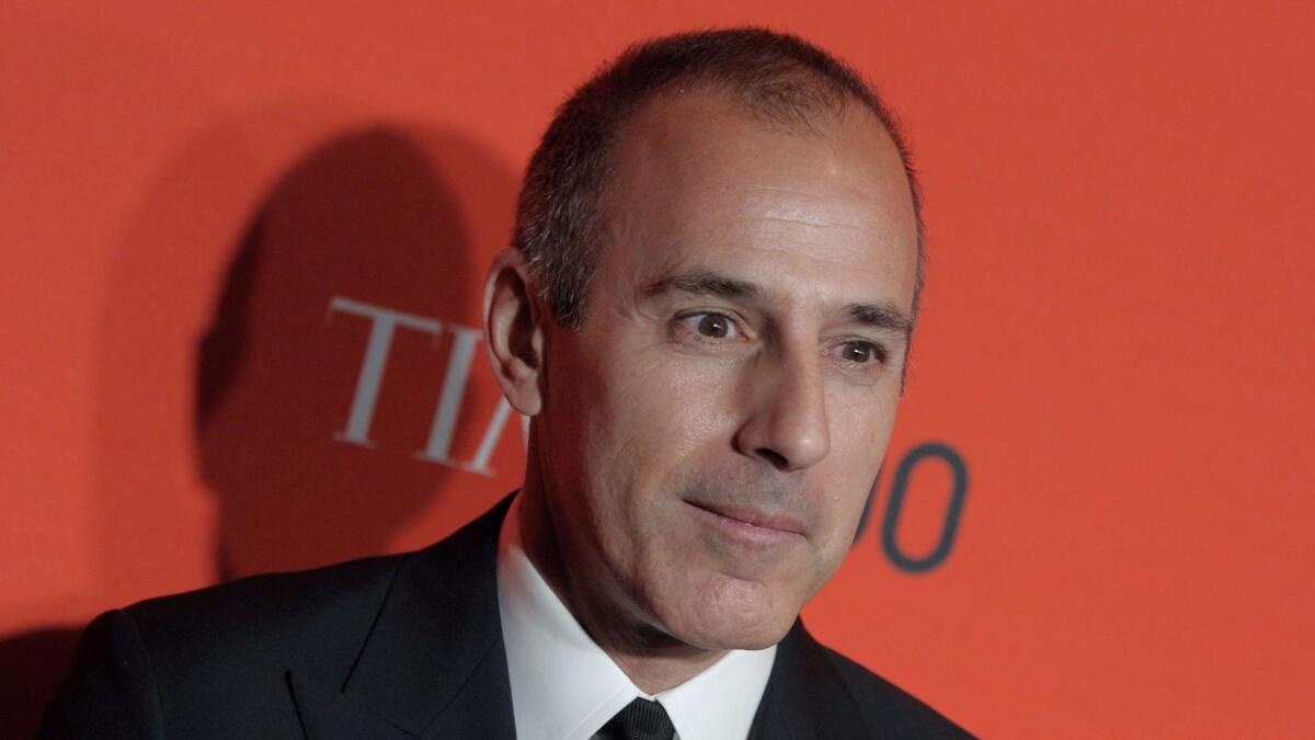 "Today" show host Matt Lauer attends the Time 100 Gala in New York in 2012. Lauer, leading morning news anchor for NBC, was fired amid sexual misconduct allegations.