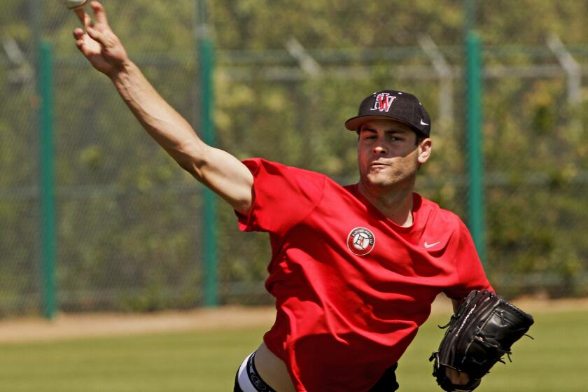 Harvard Westlake graduate Lucas Giolito pitches in front of scouts on May 23, 2012 before he was drafted by the Nationals.