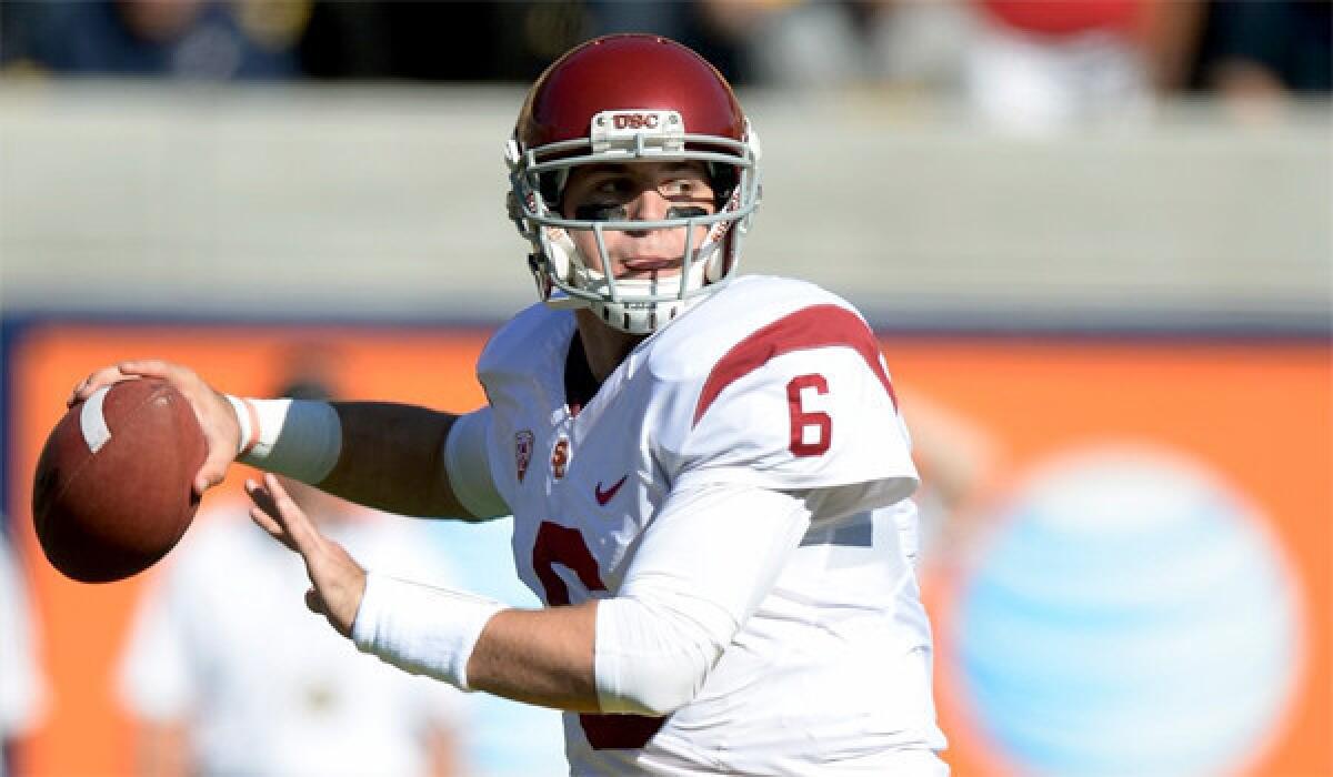 USC quarterback Cody Kessler completed 14 of 17 passes for 170 yards and two touchdowns in the Trojans' 62-28 win over California on Saturday.