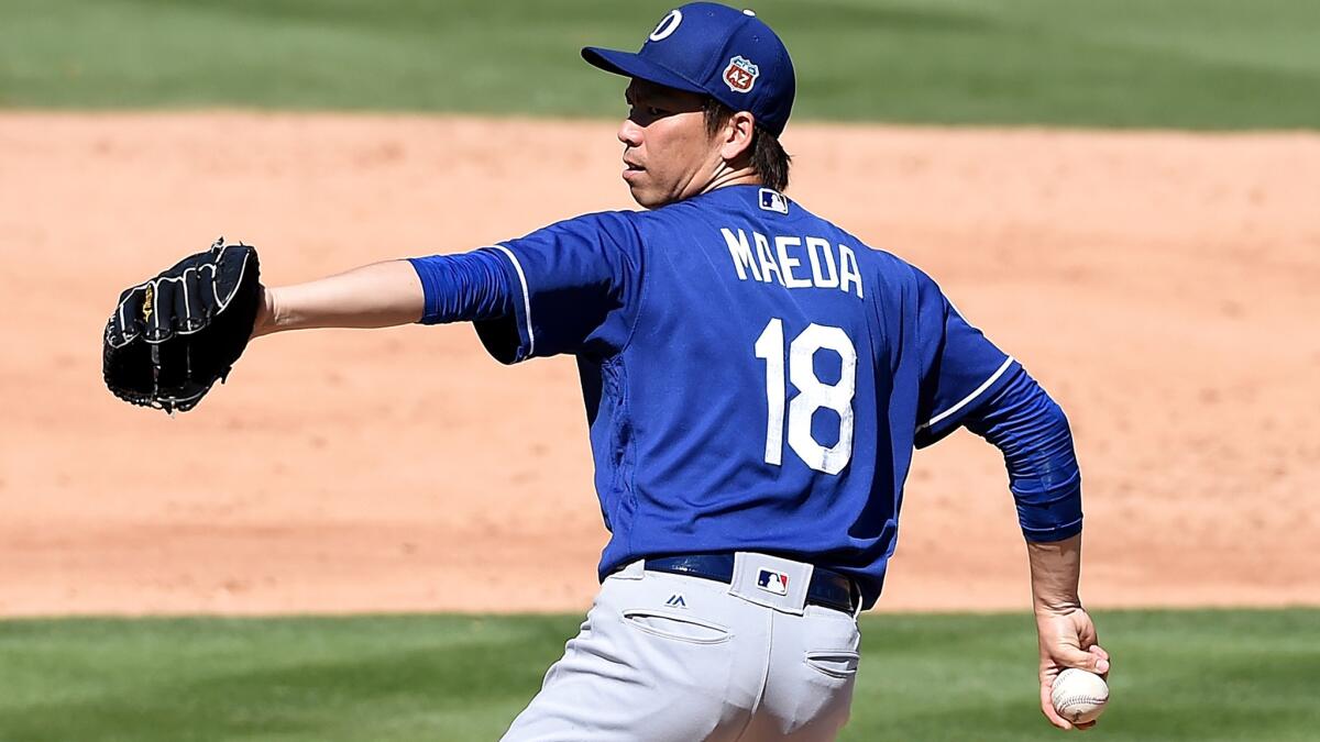 Dodgers starter Kenta Maeda made his spring debut Thursday against the Athletics.
