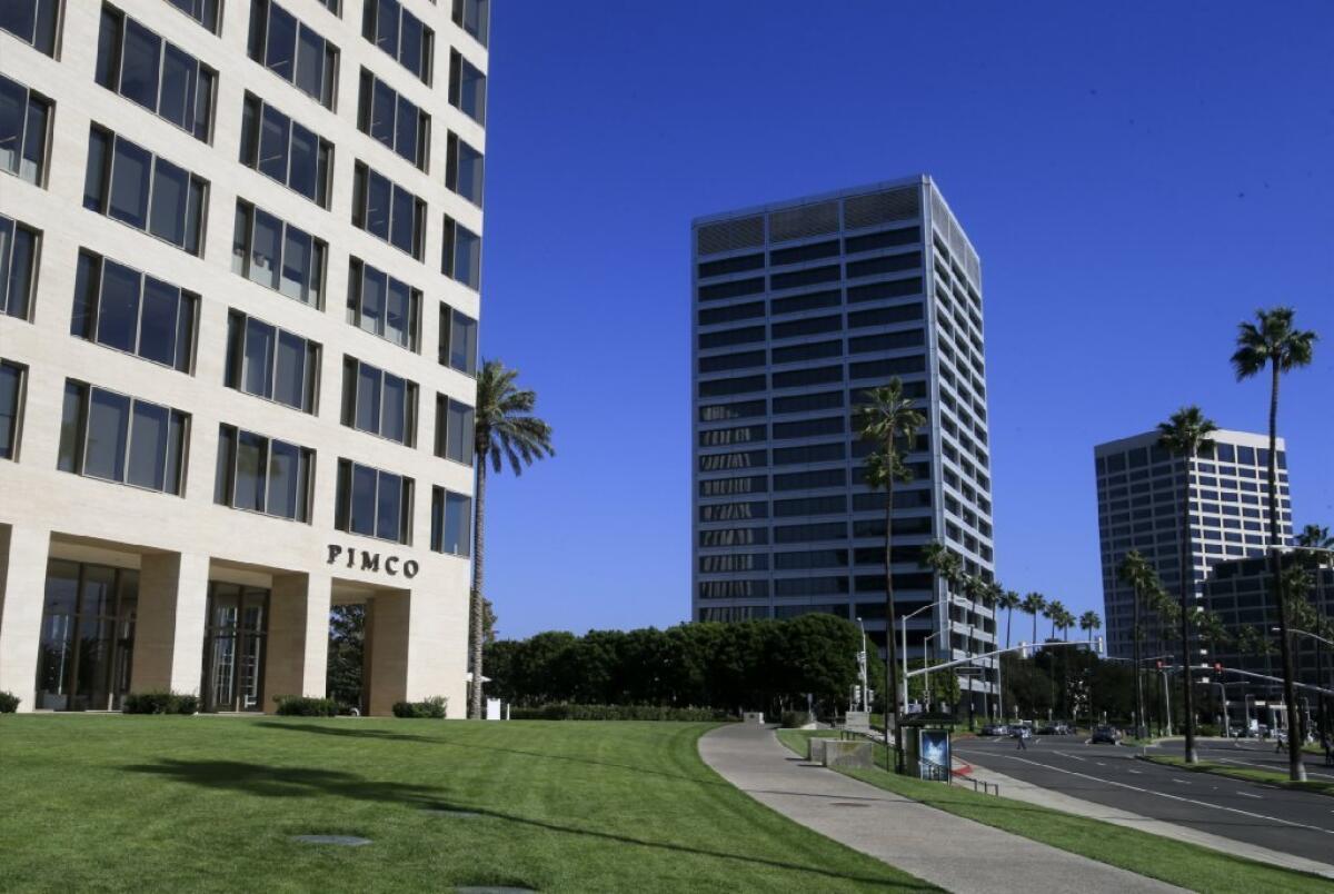 Bond investors ars still pulling money out of the Pimco Total Return Fund, but more slowly than after star manager Bill Gross' departure nine months ago. Above, Pimco's Newport Beach tower, where Gross worked. Gross' Janus Capital office is in a nearby building, far right, down the street.