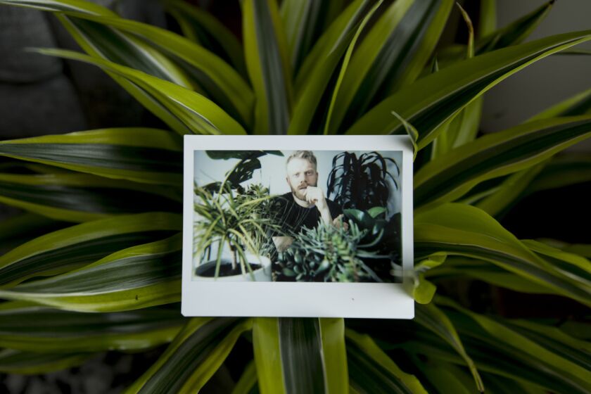 Passionate plantsman Tommy Engstrom, 30, in his Culver City apartment.
