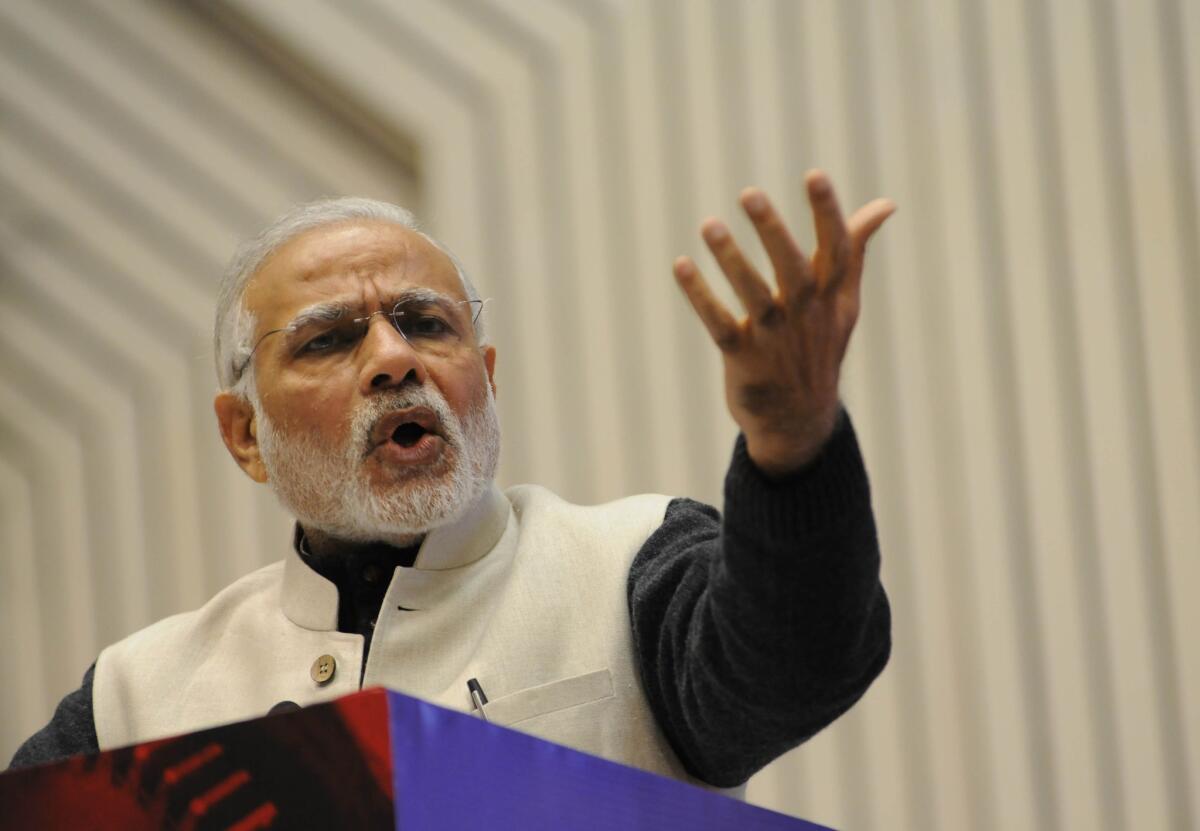 Indian Prime Minister Narendra Modi speaks Jan. 16 during an event to launch an initiative to bolster start-ups.