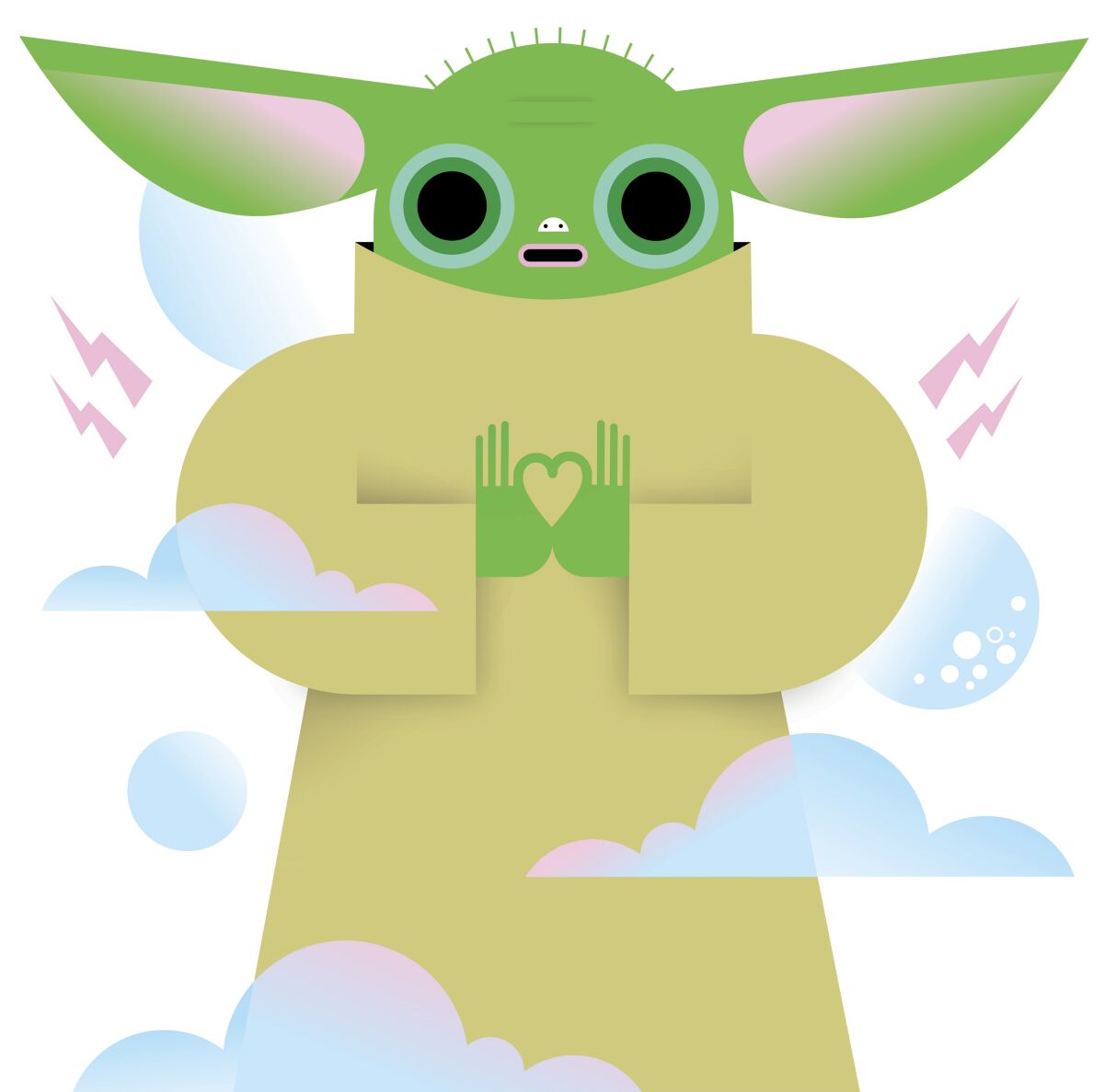 An illustration of "The Mandalorian's" Baby Yoda. Credit is Kirsten Ulve/For The Times 