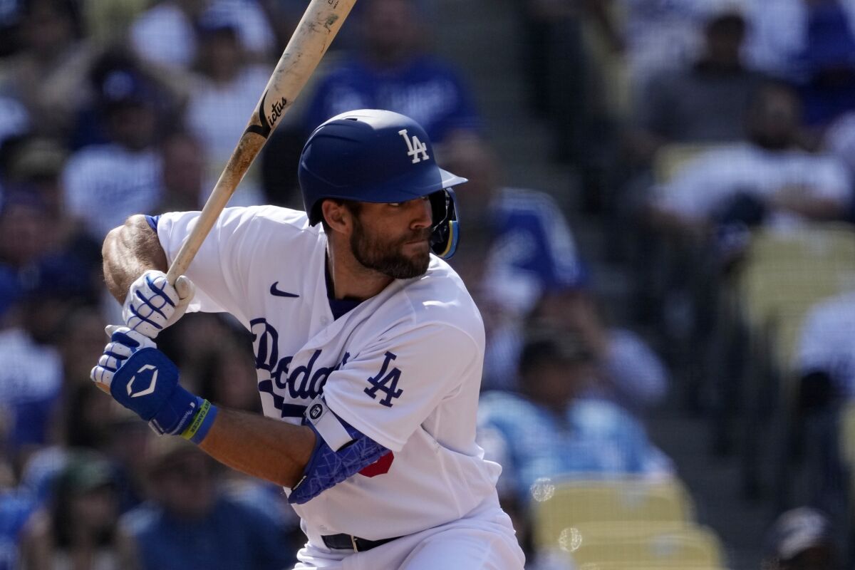 The Dodgers' Chris Taylor bats during the eighth inning against the St. Louis Cardinals on April 30, 2023.