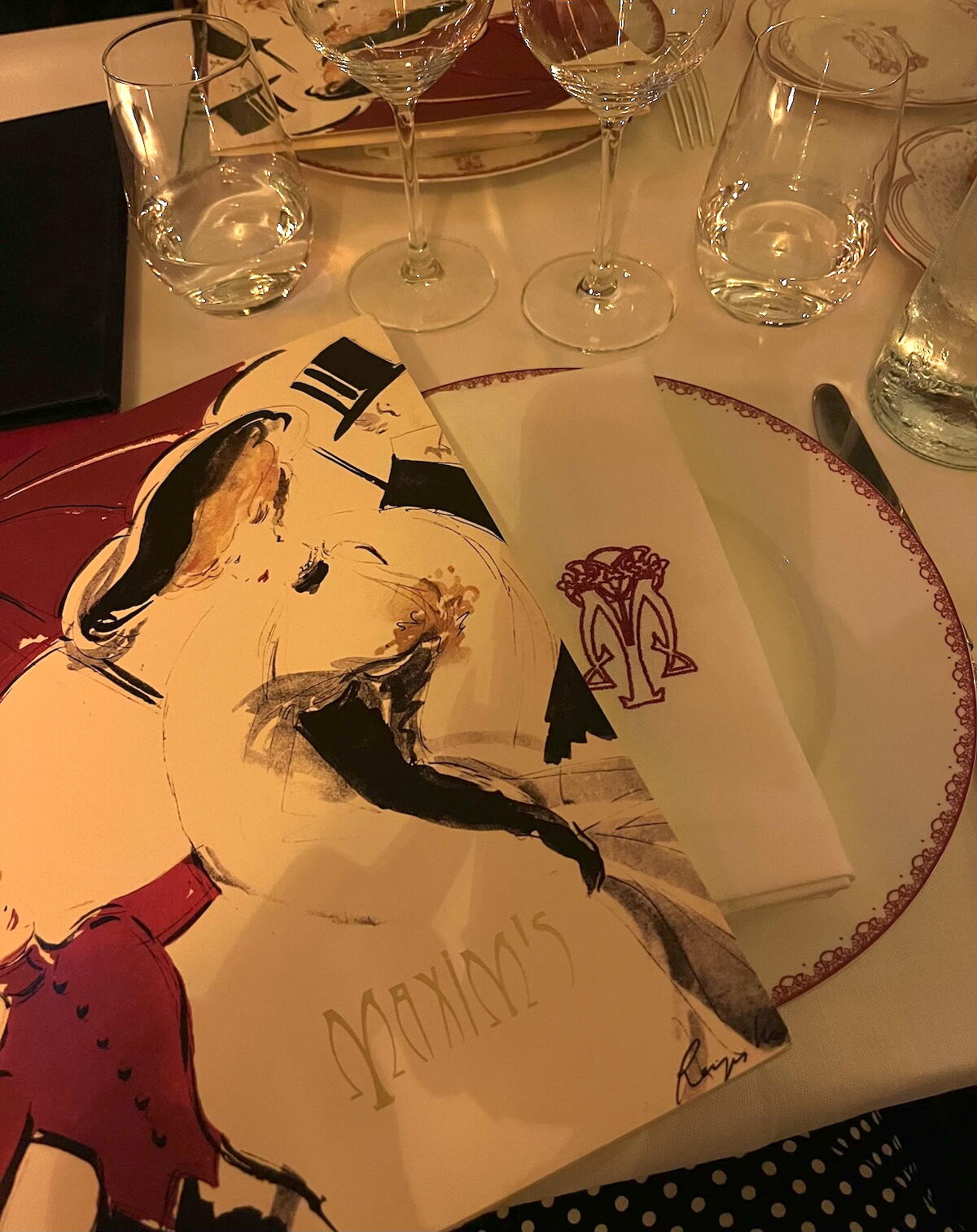 dinner menu at Maxim's Paris, France.