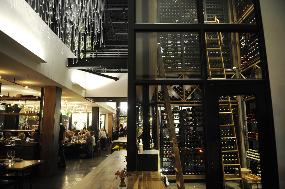 The wine cellar at Otium. Sommelier Elizabeth Huettinger has a knack for selecting high-acid wines that pair well with modern cuisine.