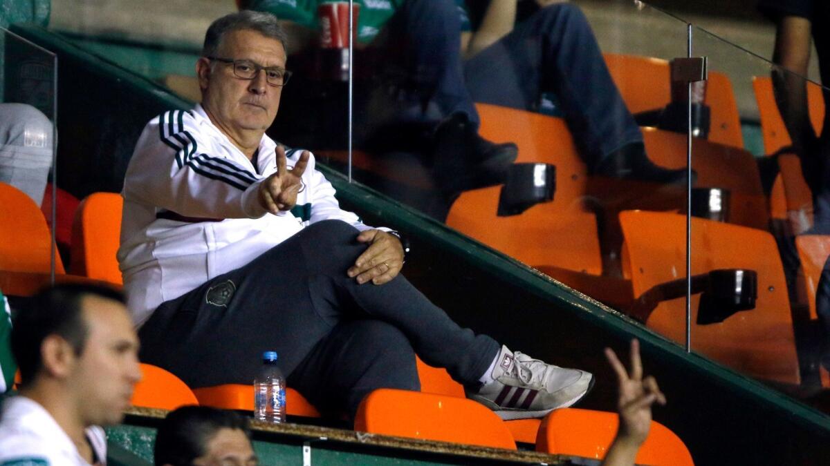 Mexico's national football team coach Tata Martino gestures during a match between Leon and Santos in Mexico on March 2.