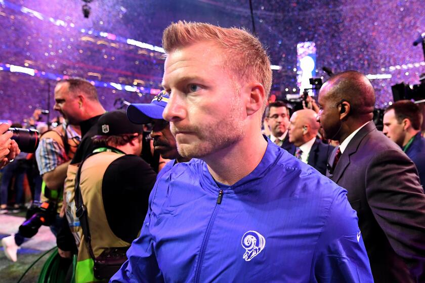 Rams coach Sean McVay leaves the field after losing the Patriots in Super Bowl LIII.
