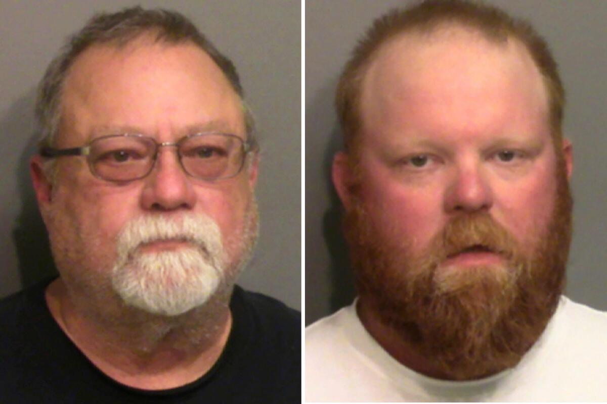 Gregory McMichael, left, and his son Travis McMichael were jailed on charges of murder and aggravated assault, according to the Georgia Bureau of Investigation.