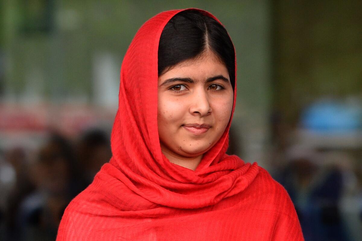 Malala Yousafzai, shown Sept. 3, 2013 in Birmingham, England, was shot in the head by the Taliban in 2012.