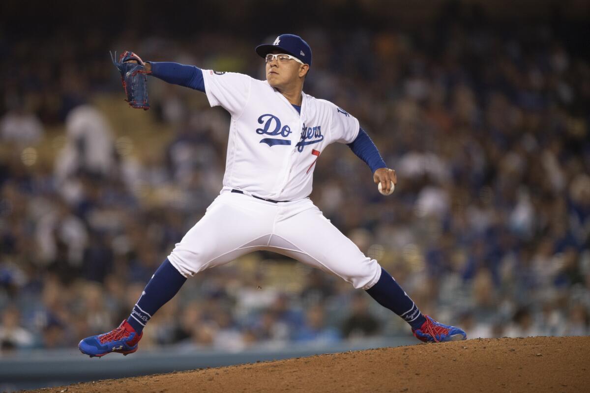 Julio Urias pitches against the Chicago Cubs on June 13.