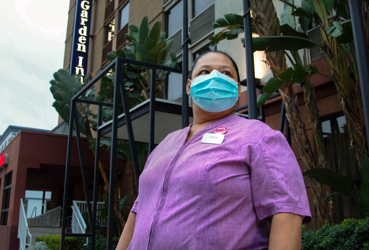 Cristina Velasquez, a housekeeper at Hilton Garden Inn in Los Angeles