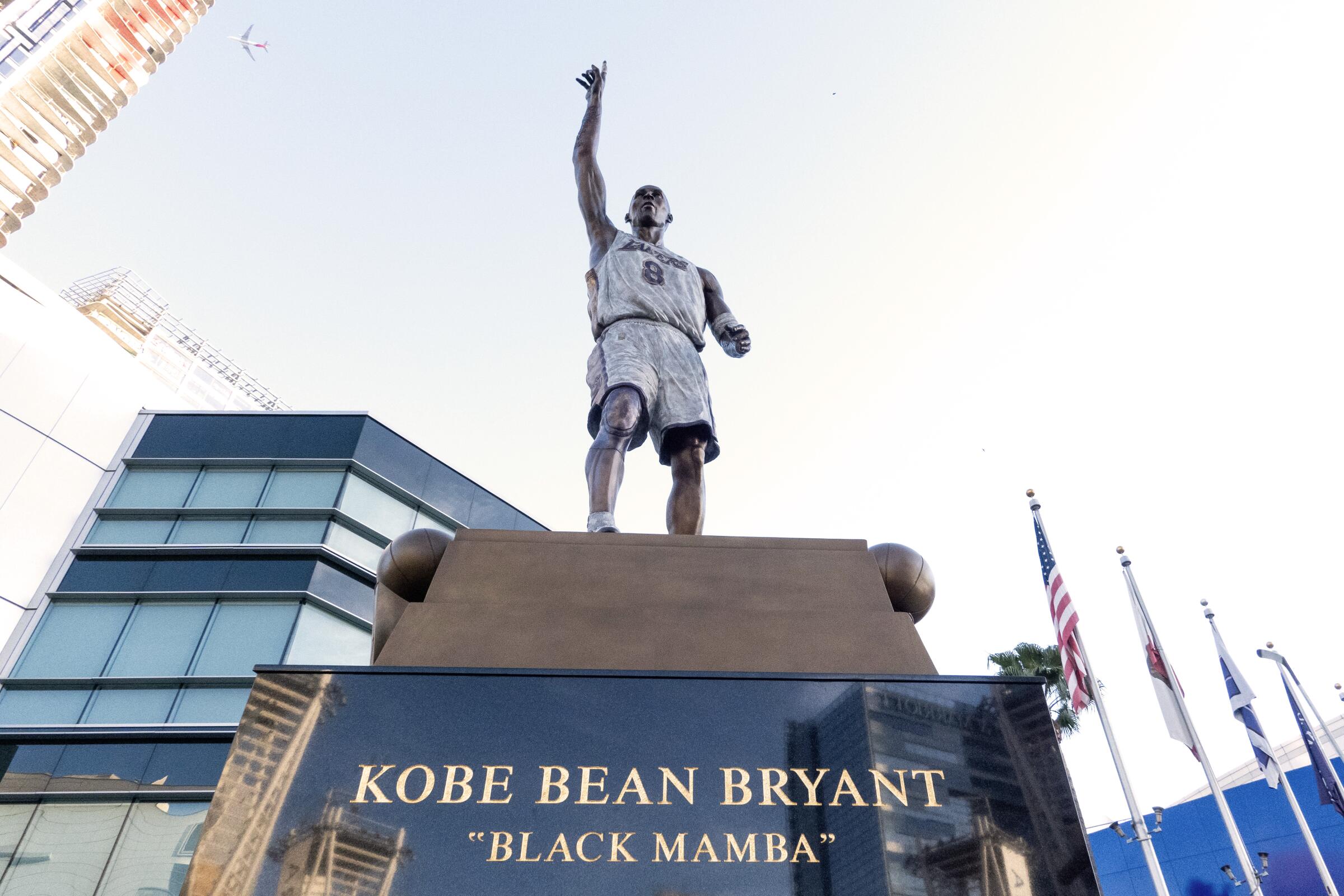 Kobe Bryant's recently unveiled statue at Star Plaza next to Crypto.com Arena.