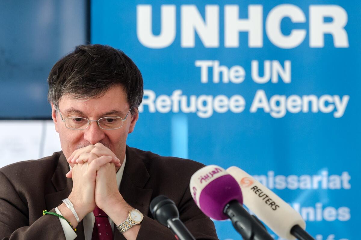 In Brussels, U.N. official Bruno Geddo speaks to the media on Tuesday about the humanitarian situation in Iraq.