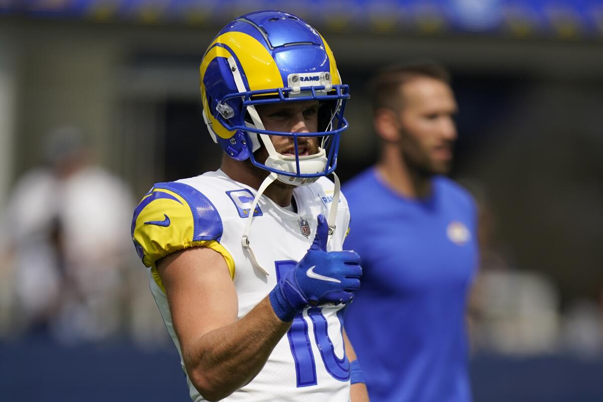 Rams wide receiver Cooper Kupp gives a thumbs-up during warmups before Sunday's game against the Dallas Cowboys.