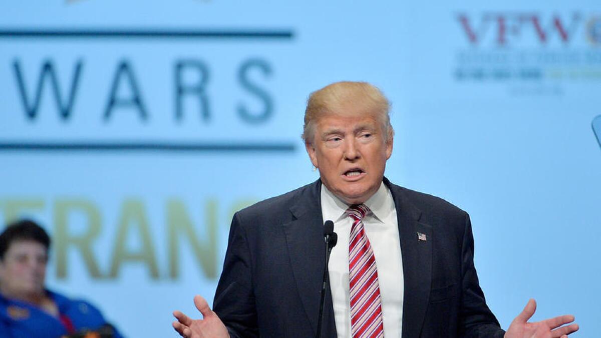 Republican presidential candidate Donald Trump speaks at the 117th National Convention of the Veterans of Foreign Wars of the United States in Charlotte, N.C.