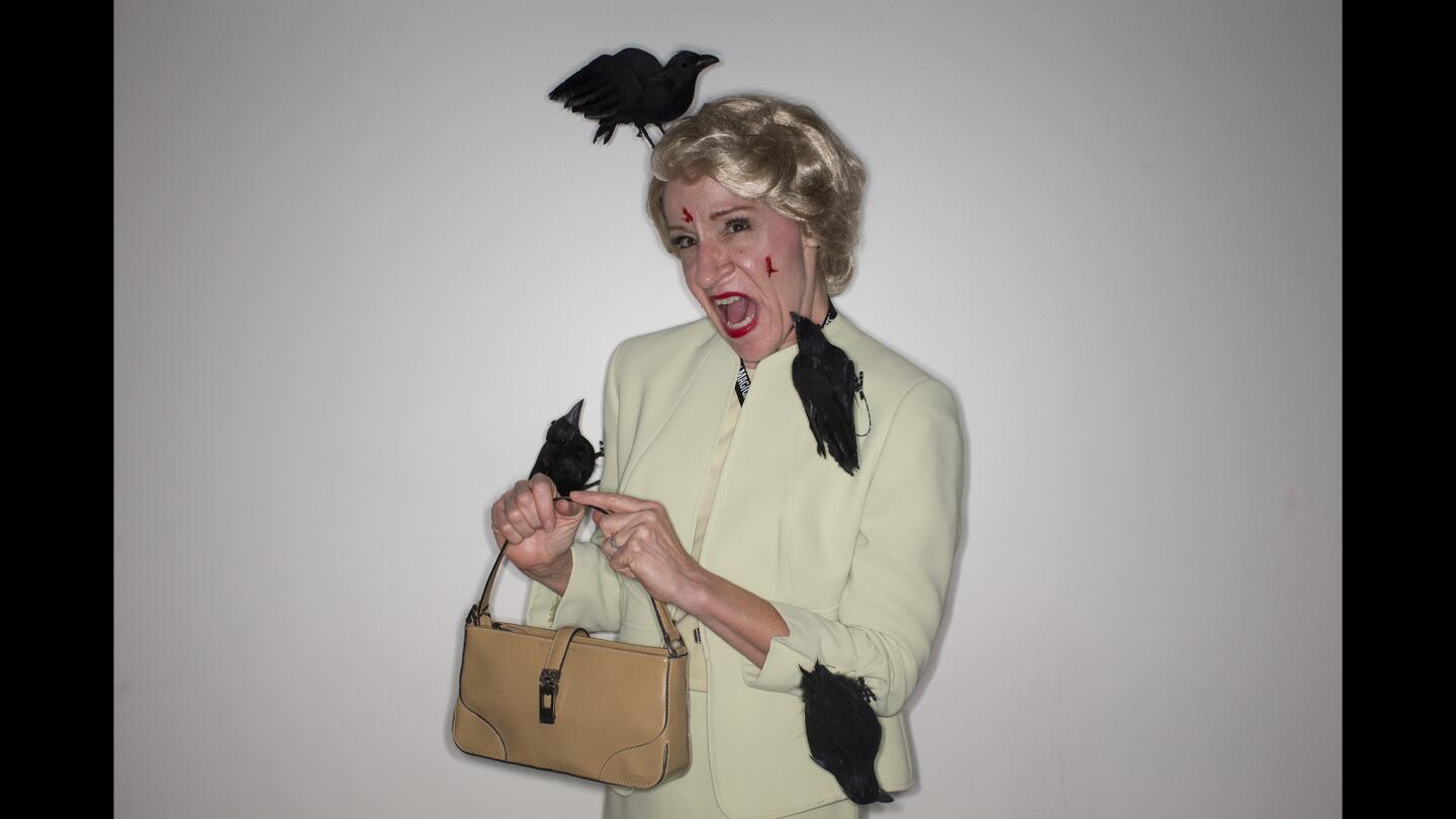 Cosplayer Donna Jacques as Tippi Hedren in "The Birds" at Comic Con 2016.