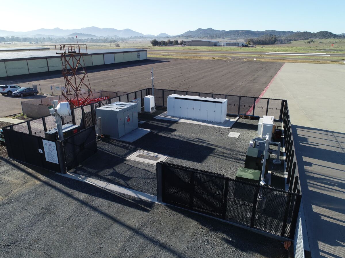 Aerial view of the San Diego Gas & Electric microgrid at the Ramona airport.  