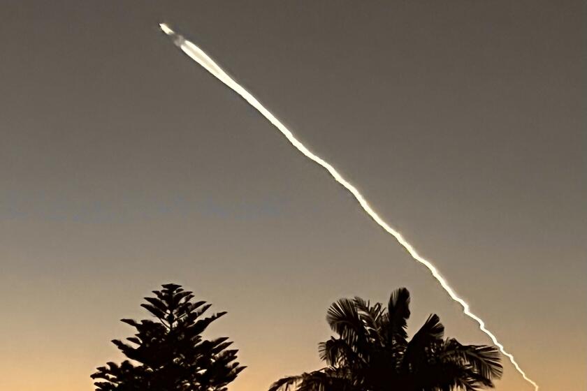 Firefly Alpha in flight from Vandenberg SFB, as seen from Huntington Beach, targeting a low earth orbit and is the third flight of the Firefly Alpha small sat launcher, carrying a secret payload for the US Department of Defense, on Thursday, Sept. 14, 2023.