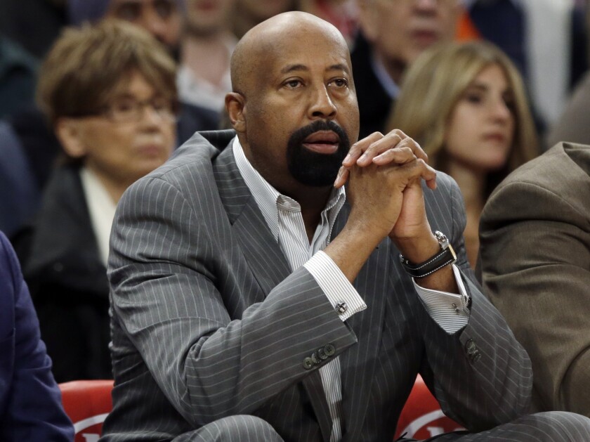 FILE - In this Wednesday, April 16, 2014, file photo, then-New York Knicks head coach Mike Woodson watches his team play during the first half of an NBA basketball game against the Toronto Raptors, in New York. Indiana will hire former star player and longtime NBA coach Mike Woodson as its new head coach. A person with knowledge of the decision confirmed the hiring to The Associated Press on Sunday, March 28, 2021. (AP Photo/Frank Franklin II, File)