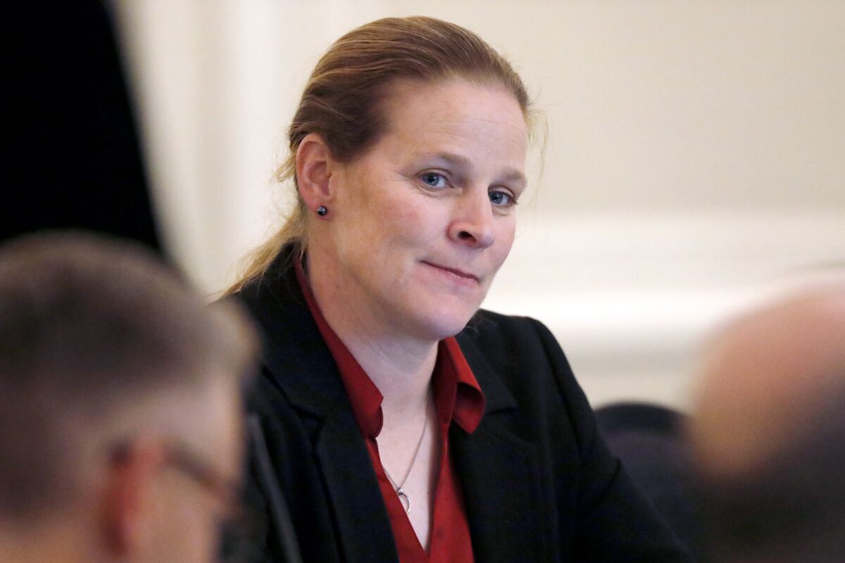FILE - In this Dec. 6, 2019, file photo, Cindy Parlow Cone, vice-president of U.S. Soccer, attends a meeting