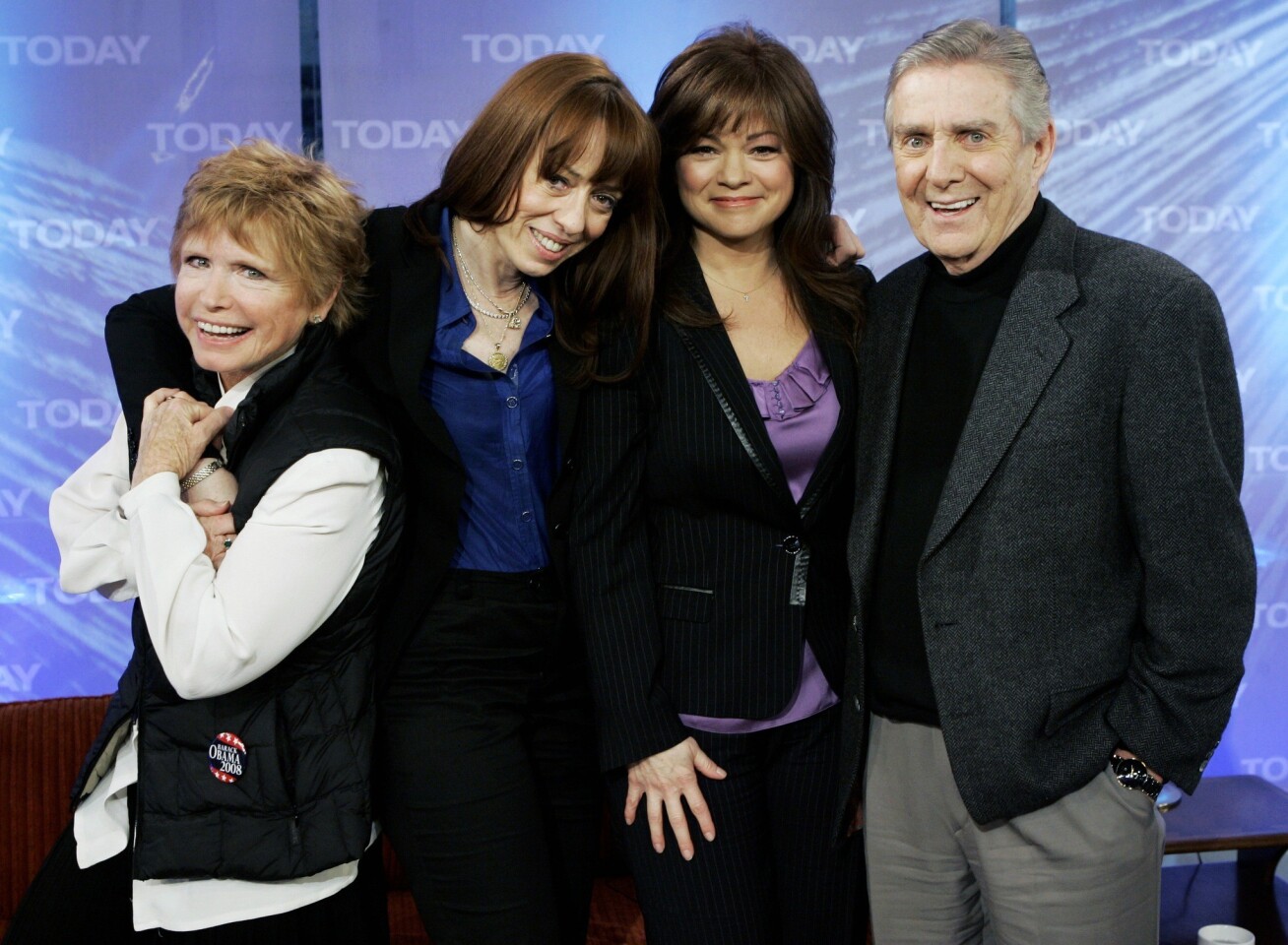 The stars of "One Day at a Time" reunited for an appearance on the "Today" show in 2008. From left: Bonnie Franklin, MacKenzie Phillips, Valerie Bertinelli and Pat Harrington Jr.