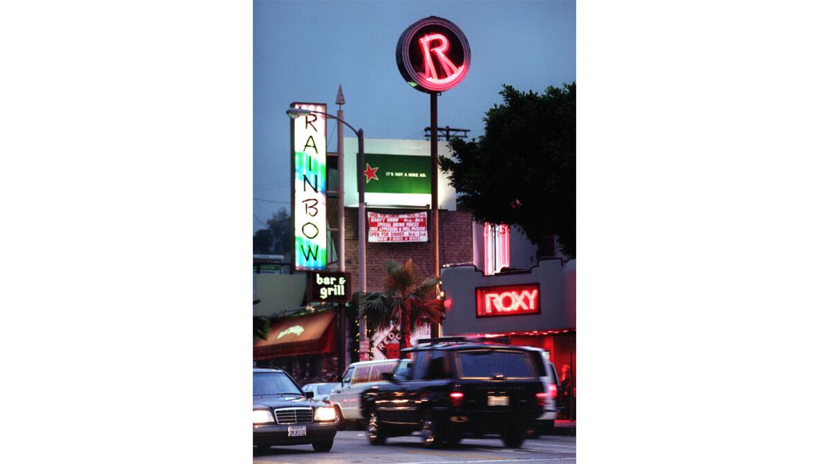 The Rainbow Bar & Grill in West Hollywood, shown in 1996, has been forced to close temporarily after cockroaches were found in its kitchen during health inspections.