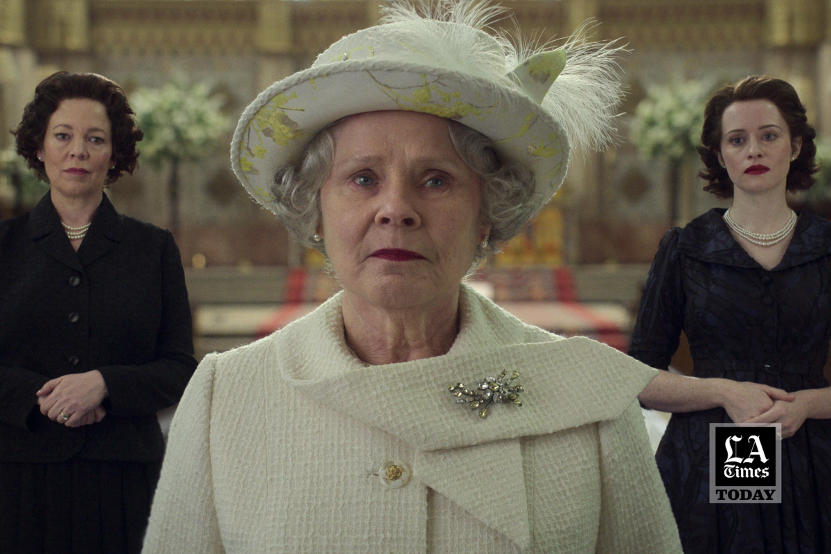 An older woman stands in the forefront while two younger women stand behind her on either side in "The Crown."