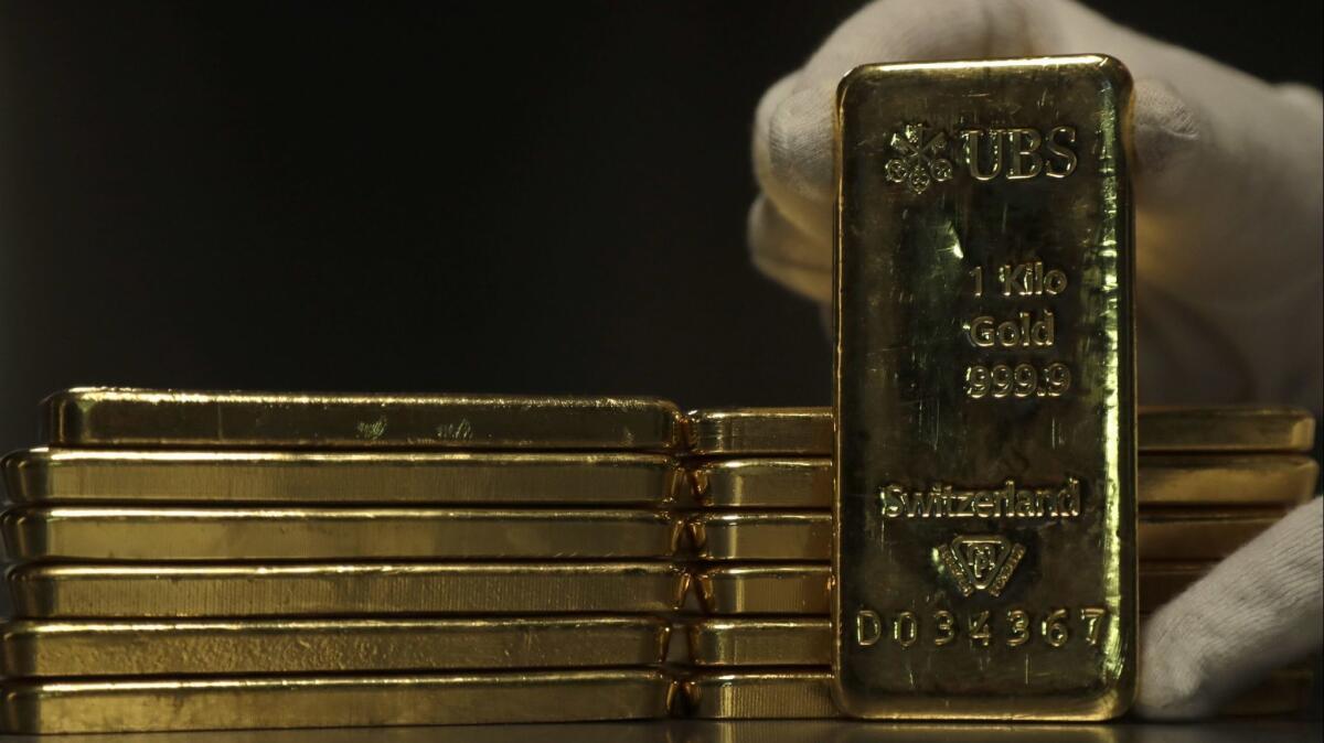 Gold bars at the ProAurum gold house in Munich, Germany. In December, gold recorded its largest one-month jump since January 2017.